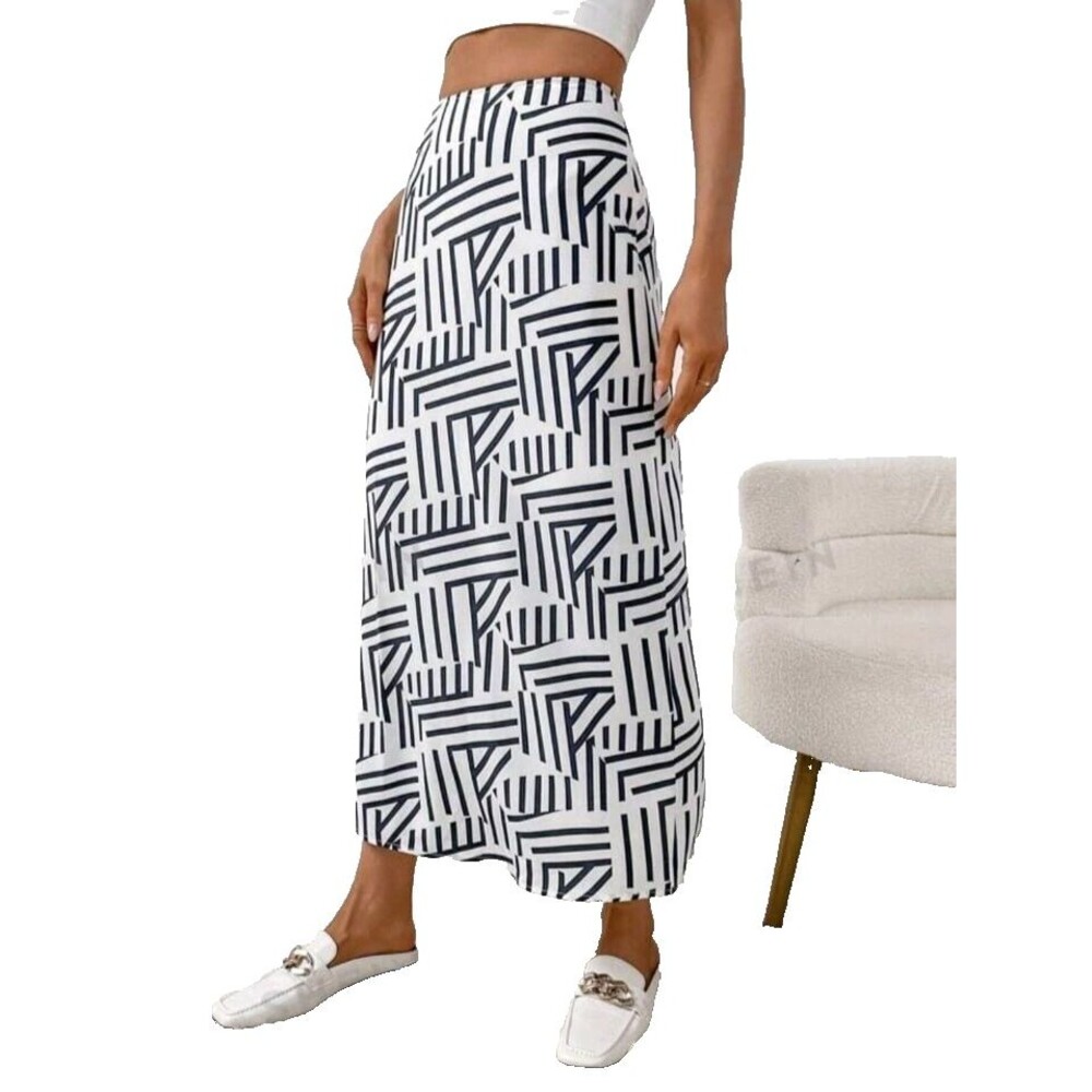 Full Print Straight Tube Skirt Size L All Season Navy Style